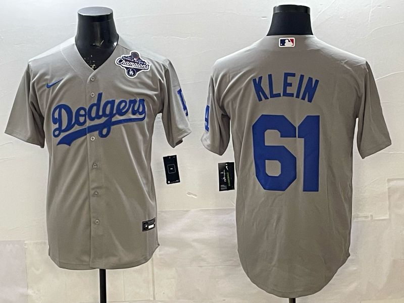 Men 2025 Nike Los Angeles Dodgers #61 Klein Grey Game MLB Jersey 011
